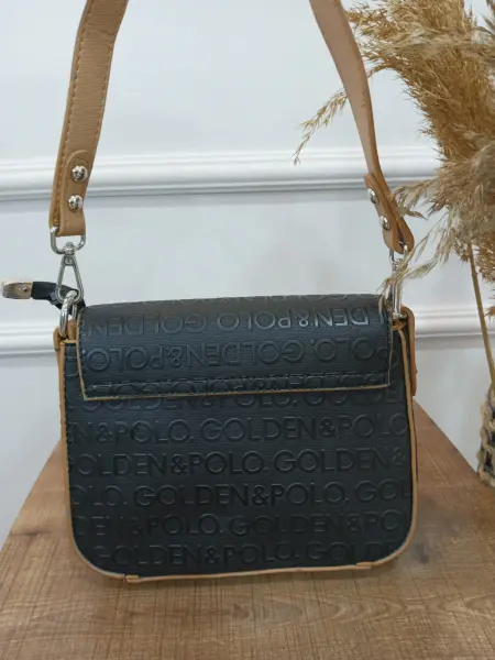 Golden Polo Marka çapraz çanta siyah-taba yazılı