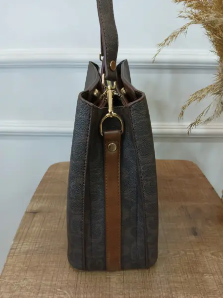 Golden Polo Marka kol çantası desenli kahve-taba halkalı