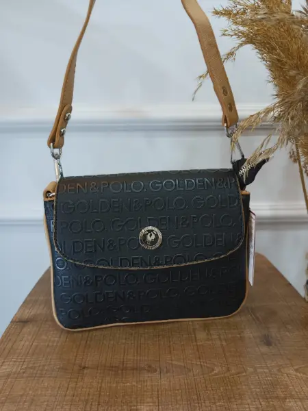 Golden Polo Marka çapraz çanta siyah-taba yazılı