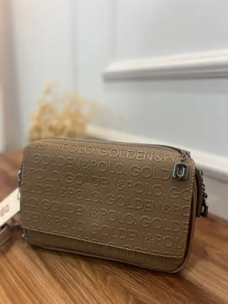 Golden Polo Marka Çapraz Çanta vizon Yazılı Desen