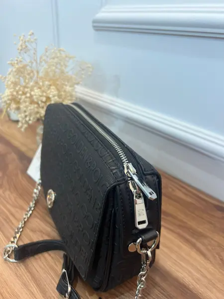 Golden Polo Marka Çapraz Çanta siyah yazılı desen