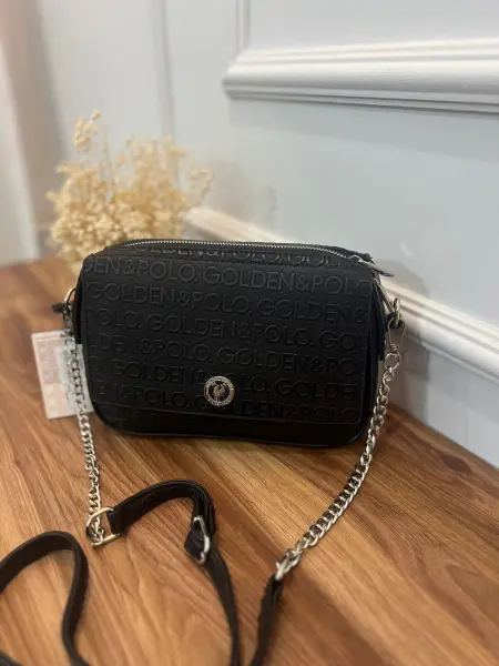 Golden Polo Marka Çapraz Çanta siyah yazılı desen
