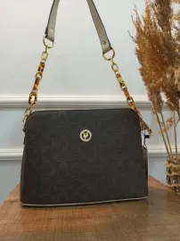 Golden Polo Marka kol çantası kahve zincirli yazılı
