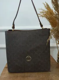 Golden Polo Marka kol çantası desenli kahve-taba halkalı