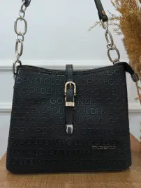 Golden Polo Marka Kol Çantası siyah yazılı Zincirli