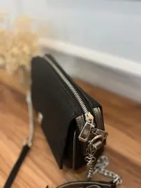 Golden Polo Marka Çapraz Çanta siyah-gri yazılı desen