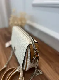 Golden Polo Marka Çapraz Çanta beyaz-taba Yazılı Desen